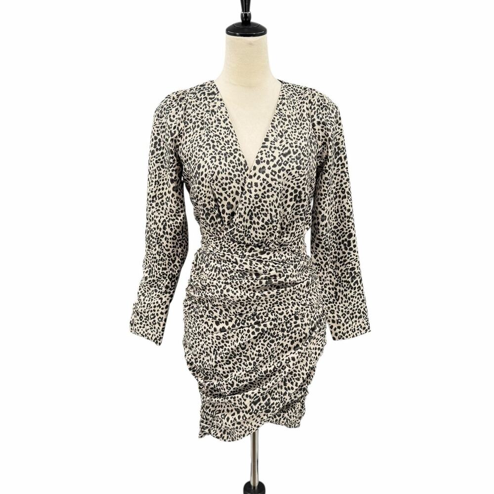 Adika NWT Sexy Leopard Animal Print Long Sleeve Ruched Bodycon Mini Dress